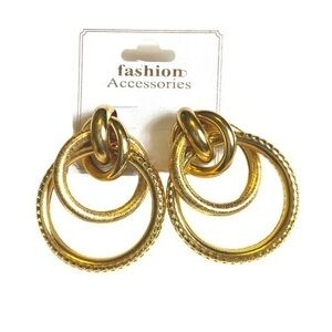 Large layered gold tone hoops earrings‎